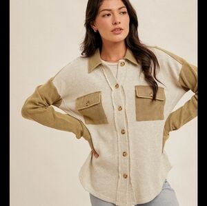 Hem & Thread Waffel Knit Shacket Top NWT